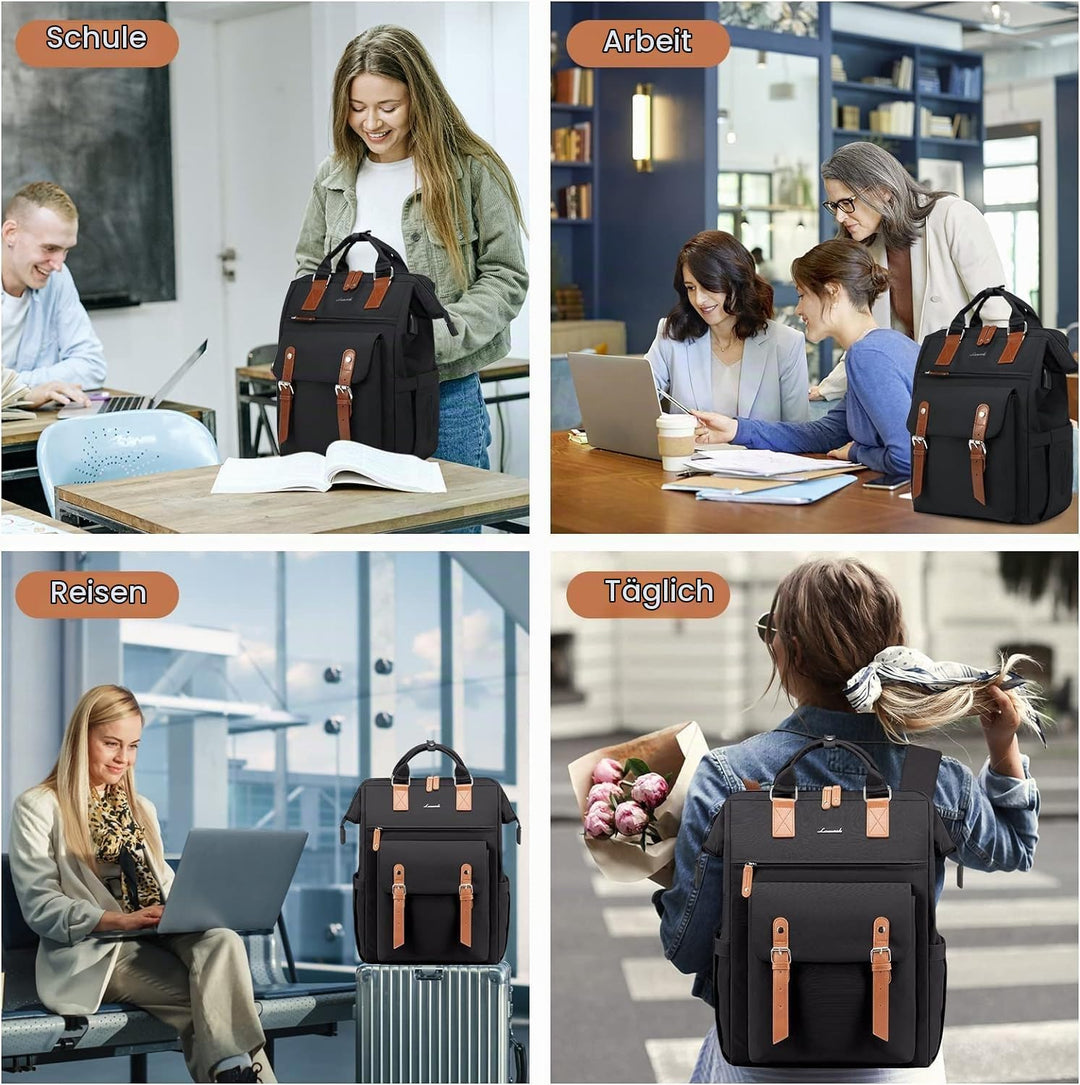 LOVEVOOK Rucksack Damen Gross, 18 Zoll Wasserdicht Reiserucksack Handgepäck Backpack Flugzeug Schwar