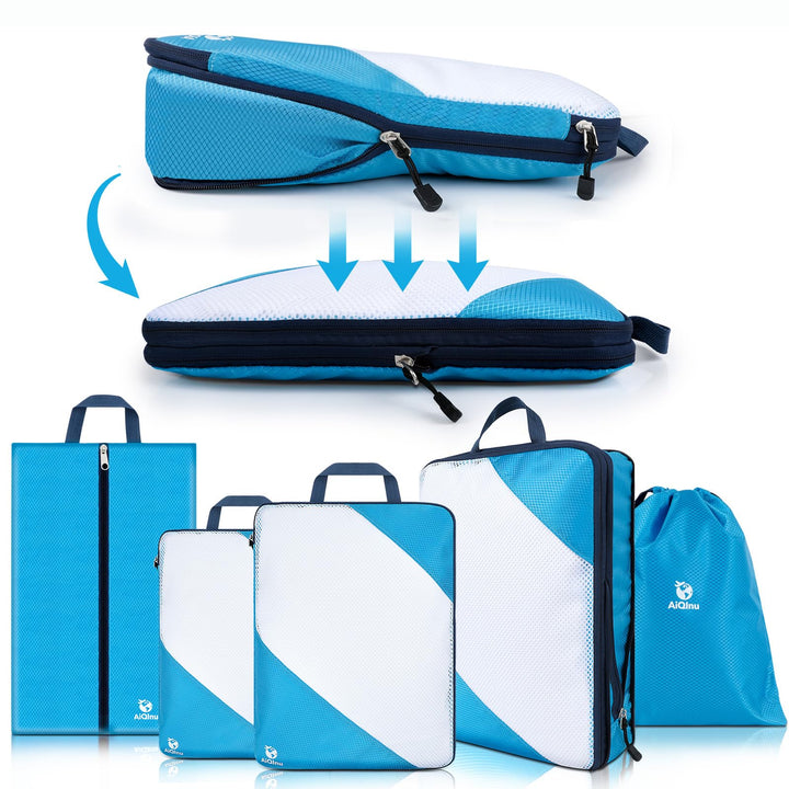 AiQInu Packing Cubes Compression, 5 Stück Packtaschen Kompression Koffer Organizer Set mit Wäschebeu