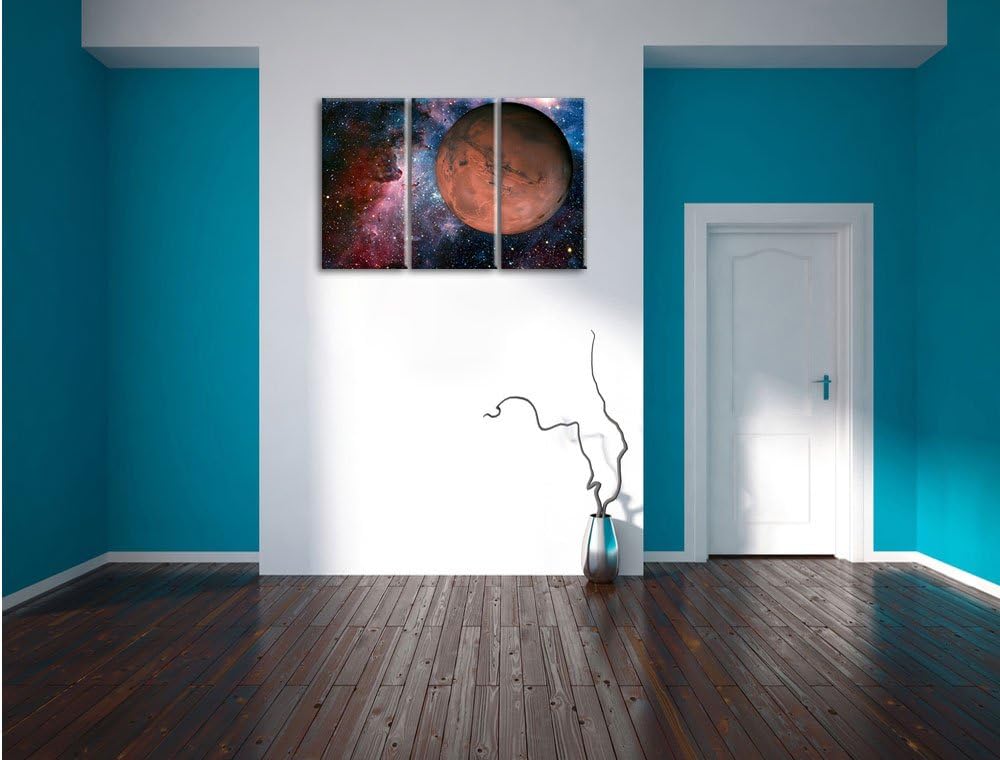 Pixxprint Mars im Weltall / 3-Teilig/Gesamtmass 120cm Leinwandbild bespannt auf Holzrahmen/Wandbild