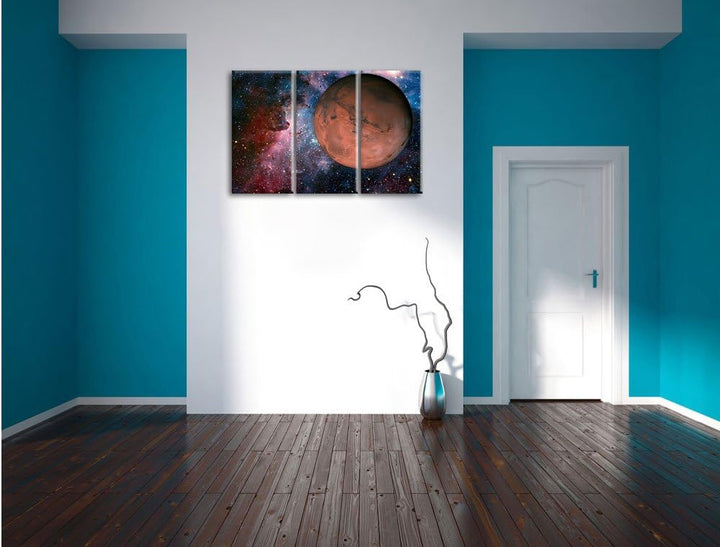 Pixxprint Mars im Weltall / 3-Teilig/Gesamtmass 120cm Leinwandbild bespannt auf Holzrahmen/Wandbild