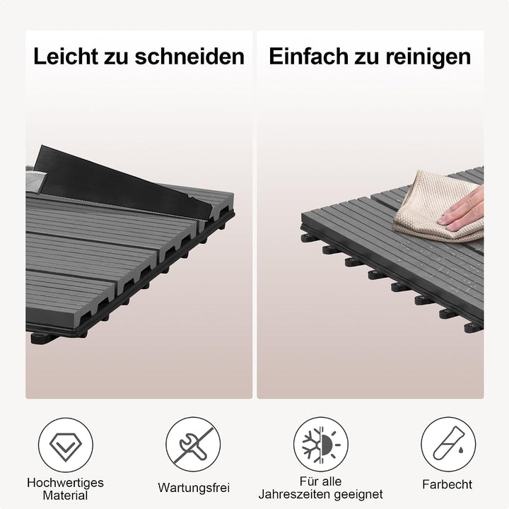Laneetal WPC Fliesen 22er Set für 2 m², für Aussen Terrasse Balkon, Terrassenfliesen Klicksystem 30x