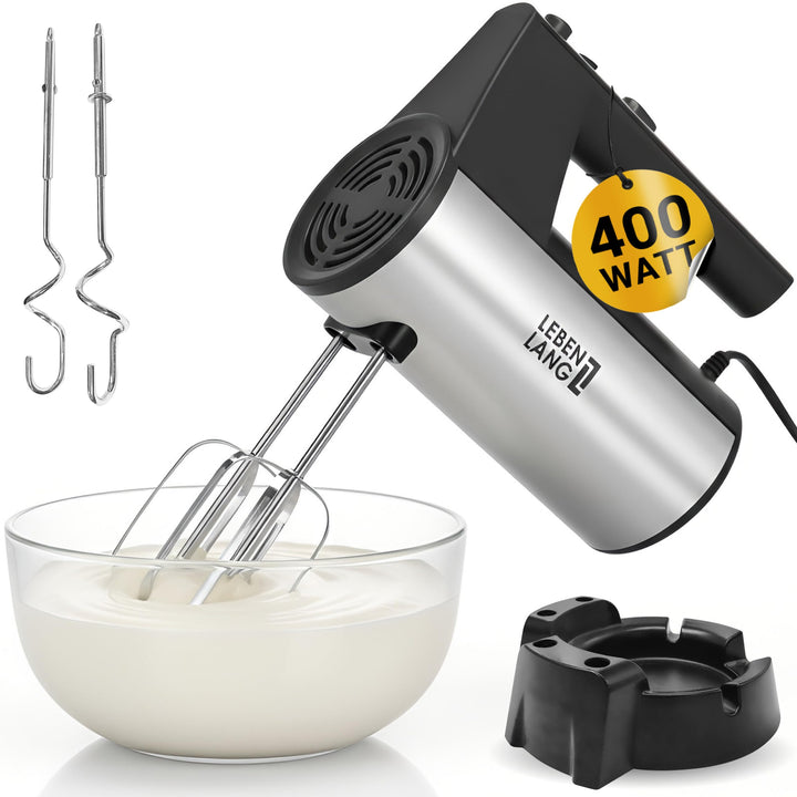 LEBENLANG 400W Handmixer Handrührgerät - 5 Stufen & Turbo Inkl. Standhalterung I Hand Mixer Handrühr