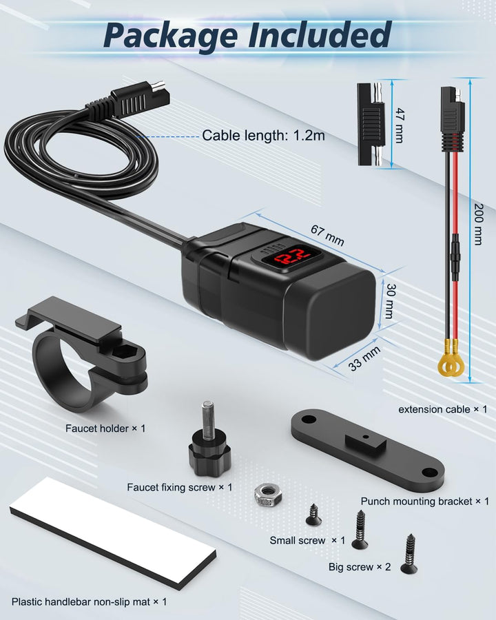 Extractme Motorrad-Handy-Ladegerät, 6,4 A Dual USB Typ C PD & Quick Charge 3.0 Motorrad USB-Ladegerä