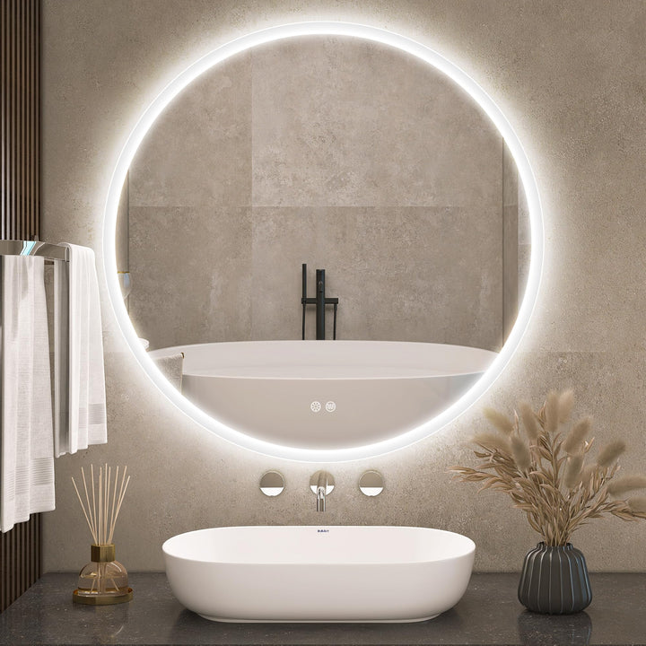S'bagno Runder-Badspiegel-mit-Beleuchtung-80cm, Badezimmer-Spiegel-mit-Beleuchtung und Entfoggen, 30