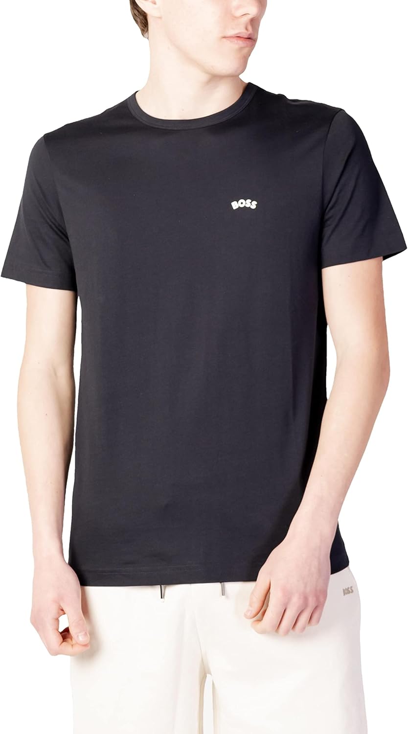 BOSS Herren Tee Curved T-Shirt aus Bio-Baumwolle mit geschwungenem Logo L Dark Blue404, L Dark Blue4