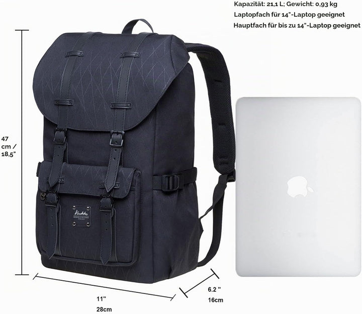 KAUKKO Rucksack Damen Herren Daypack mit Laptopfach für 14 Zoll Notebook für Freizeit Job Uni Reisen