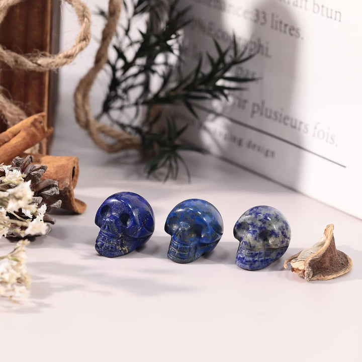 Lovionus89 Mini-Lapislazuli-Heilkristall, menschlicher Schädel, 2,5 cm, handgeschnitzte Figur, Dekor