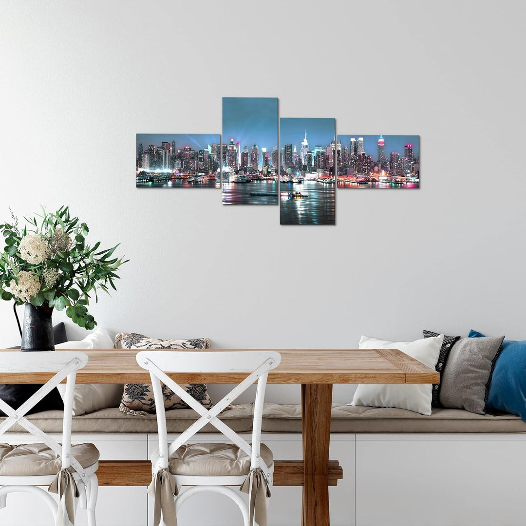 Runa Art Bild Modern New York City - Made in Germany - Wandbilder Stadt Skyline Bunt 4 Teilig 605442