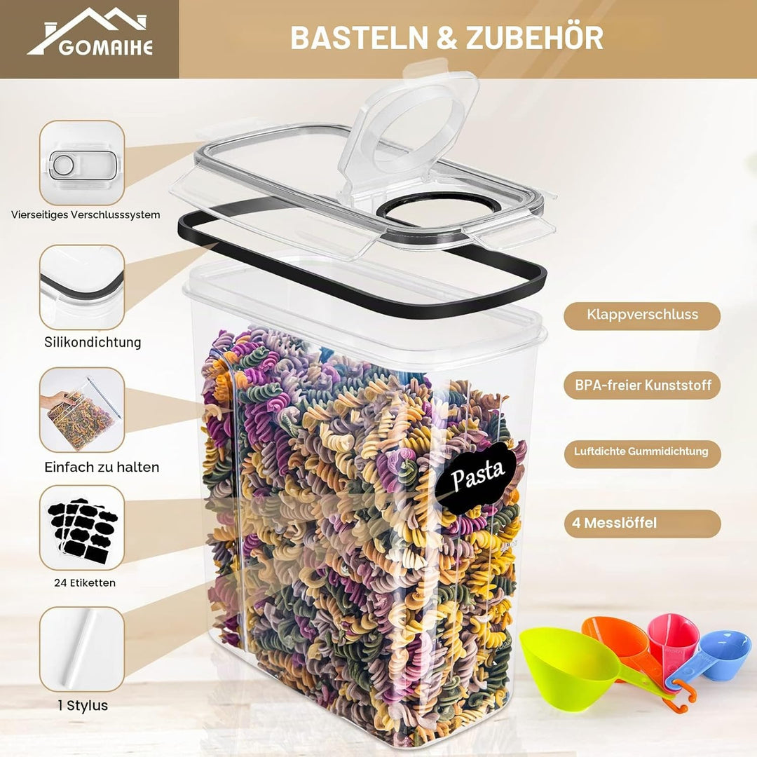 GoMaihe Vorratsdosen Set, 2.5L*6 Stück Aufbewahrungsbox Küche Organizer, Luftdicht Frischhaltedose P