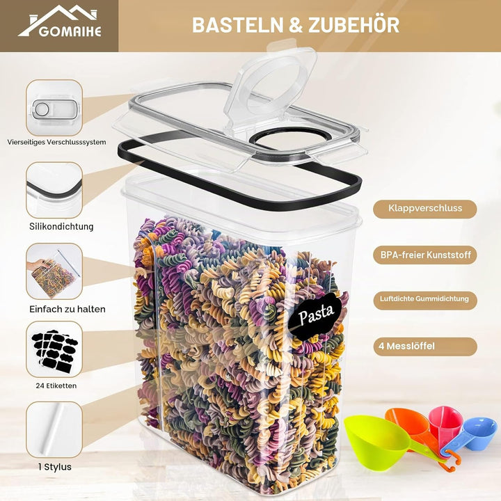 GoMaihe Vorratsdosen Set, 2.5L*6 Stück Aufbewahrungsbox Küche Organizer, Luftdicht Frischhaltedose P
