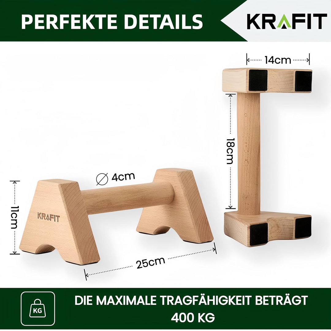 Liegestützgriffe – 2x rutschfeste & gelenkschonende Holz Push Up Bars - Calisthenics Equipment für H