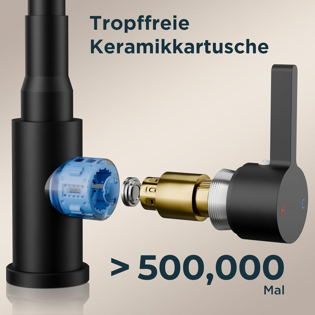FORIOUS Flexible Wasserhahn Küche Schwarz, 360° Drehbar Küchenarmatur 1 Loch Spülenarmatur, Einhebel