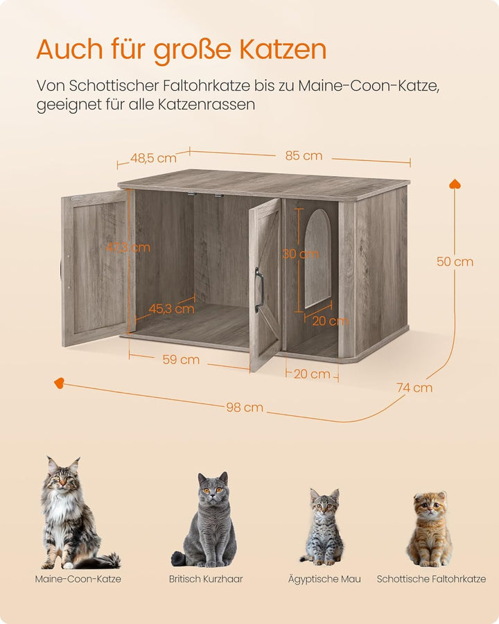 Feandrea Katzenhaus, Katzenklo-Schrank modern, Vordereingang, mit Doppeltür und Griffen, als Sideboa