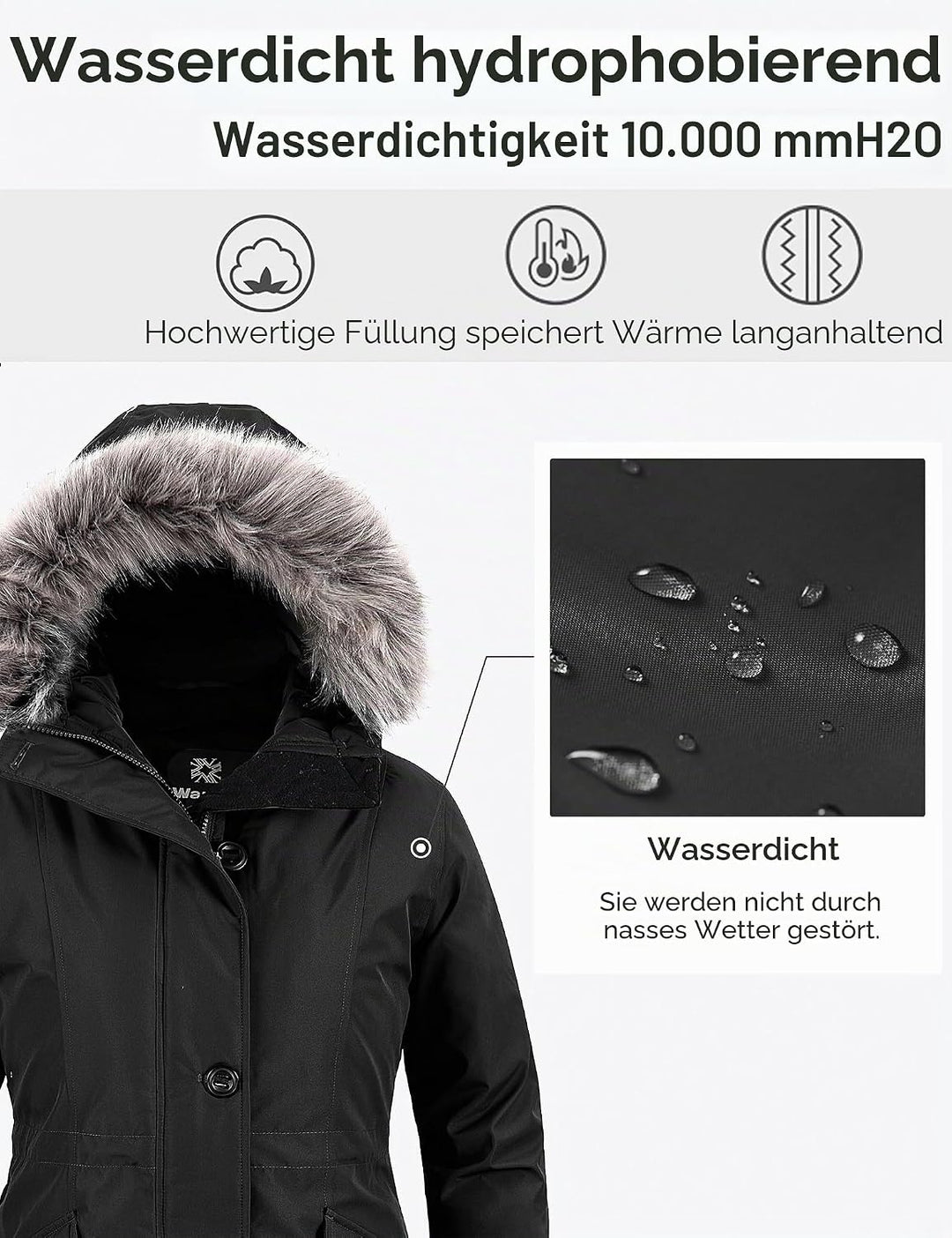 Wantdo Damen Winter Warm Puffer Mantel Wasserabweisend Outdoor Jacke Winddichte Oberbekleidung Mante
