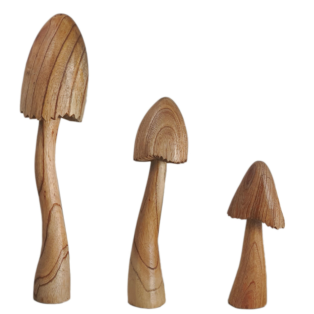 ART-CRAFT Naturnahe Holzpilz-Deko Set mit 3 handgeschnitzten Pilzen 40-30-20 cm hoch - Für Balkon, T
