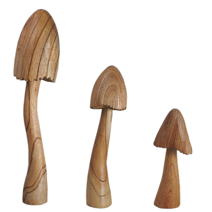 ART-CRAFT Naturnahe Holzpilz-Deko Set mit 3 handgeschnitzten Pilzen 40-30-20 cm hoch - Für Balkon, T