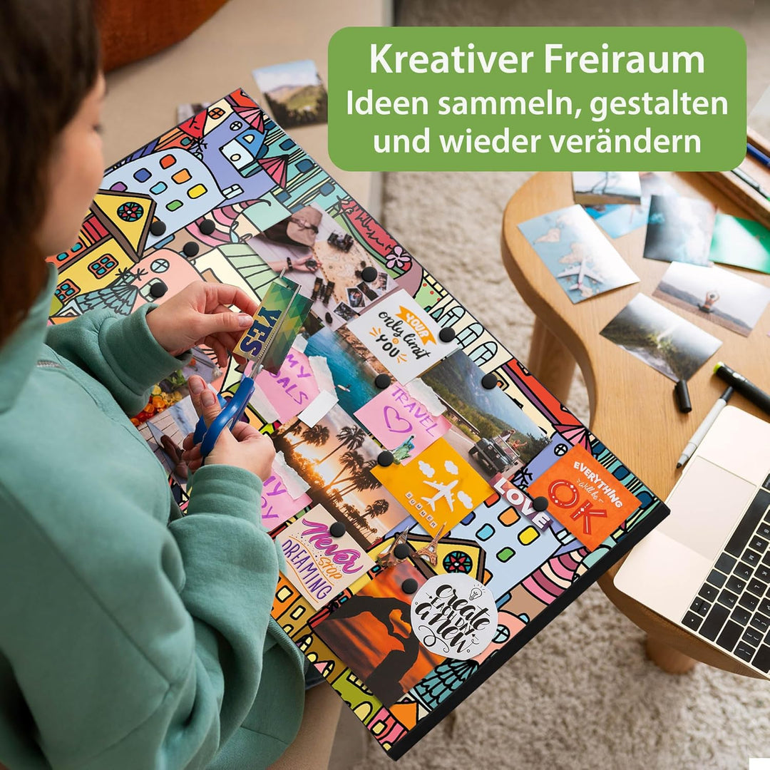 banjado Magnettafel schwarz 78 x 37cm / Magnetwand Metall/Magnetpinnwand als Memoboard/Pinnwand Magn