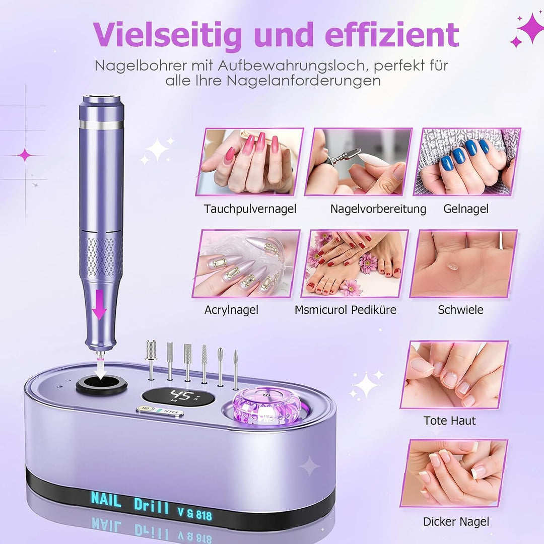 Nagelfräser Elektrisch für Gelnägel 45000 U/Min Maniküre Pediküre Set Elektrische Nagelfräser Profes