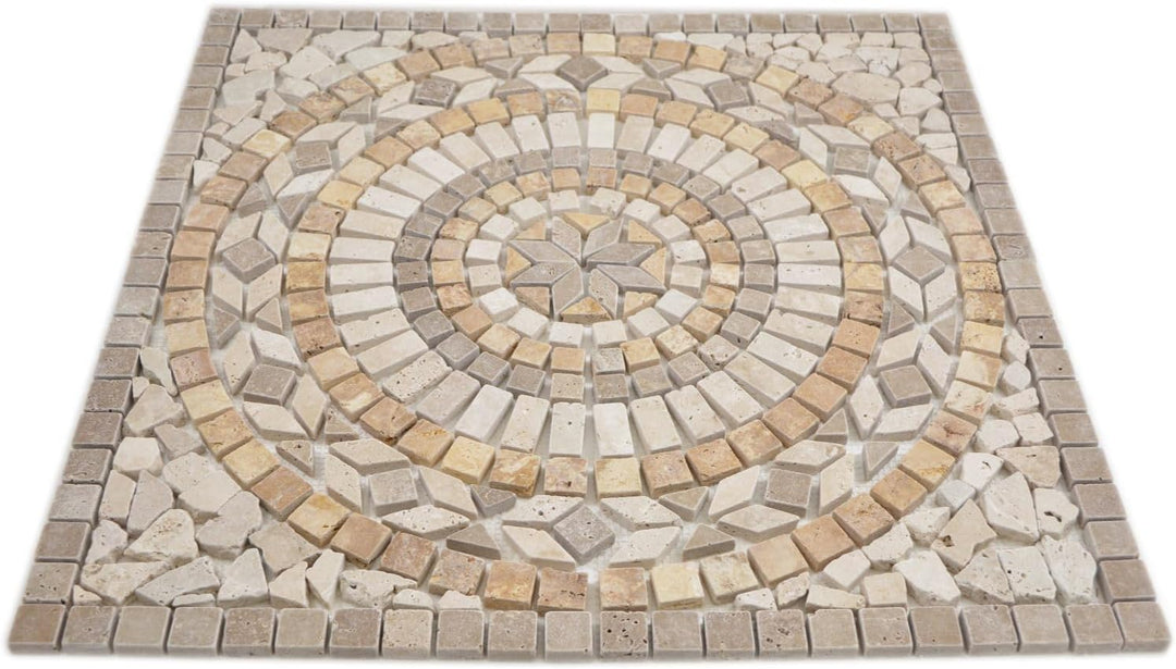 Naturstein Mosaik Einleger Fliese Gross Travertin beige gelb walnuss für WANDDEKO BAD WC KÜCHENDEKO
