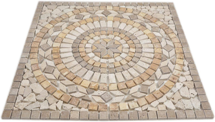 Naturstein Mosaik Einleger Fliese Gross Travertin beige gelb walnuss für WANDDEKO BAD WC KÜCHENDEKO