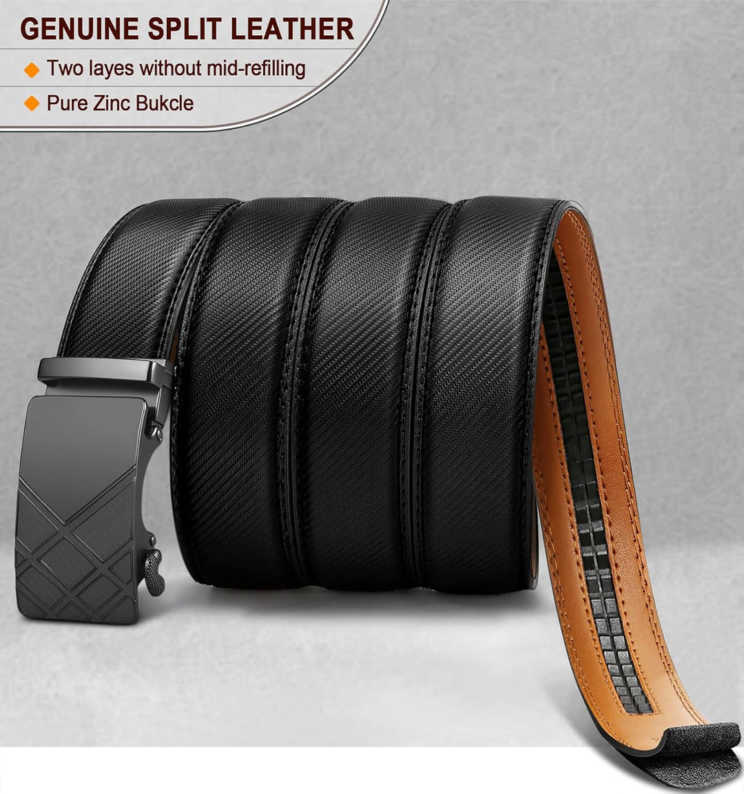 BULLIANT Gürtel Herren, Gürtel Ratsche Ledergürtel Automatikschliesse für Herren Anzug Business Klei