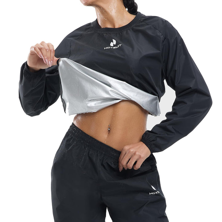 HOTSUIT Saunaanzüge Damen Sauna Sportanzug Schwitzanzug Fitness Sportshirt Trainingshose Schwarz S