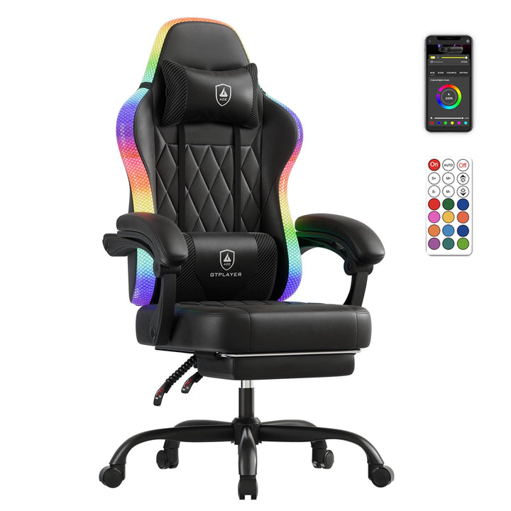 GTPLAYER Gaming Stuhl, Bürostuhl, Gaming Chair mit LED Lichtleiste, Gamer Stuhl, Rückenlehne mit Auf