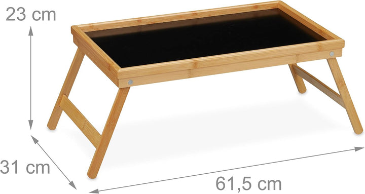 Relaxdays Betttablett klappbar, Tablett mit Füssen, Frühstück im Bett, Bambus & MDF, HBT 23 x 61,5 x