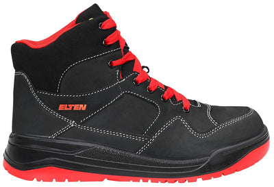 ELTEN Sicherheitsschuhe MAVERICK black-red Mid ESD S3, Herren, Leder, Stahlkappe, leicht, sportlich,