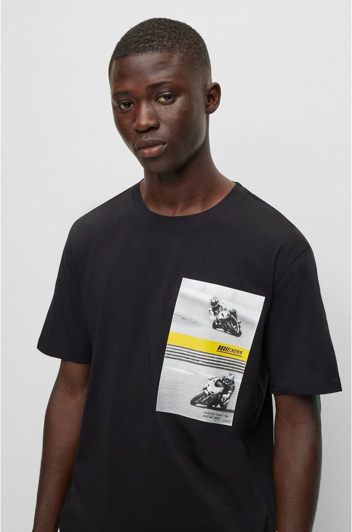 BOSS Herren TeeMotor Relaxed-Fit T-Shirt aus Baumwolle mit Motorrad-Print M Black1, M Black1