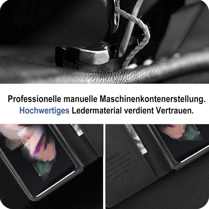 Handyhülle für Samsung Galaxy Z Fold 4 Hülle mit Schutzfolie, Standfunktion Kartenfach Wallet Premiu