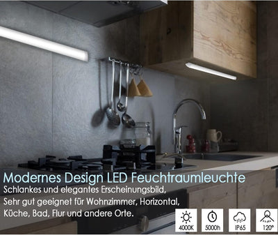 Ikodm 2x 18W Led Feuchtraumleuchte, 60CM LED Röhre, 4000K 1530LM Verknüpfbar Werkstattlampe, IP65 LE