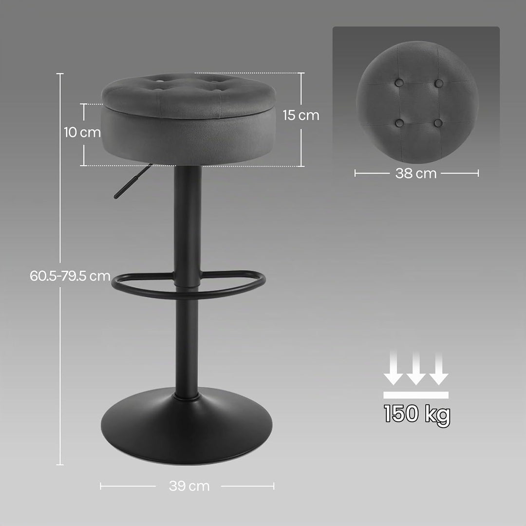 WOLTU Barhocker 2er Set, Sitzhocker mit Stauraum, Hocker höhenverstellbar 360° drehbar, Drehhocker f