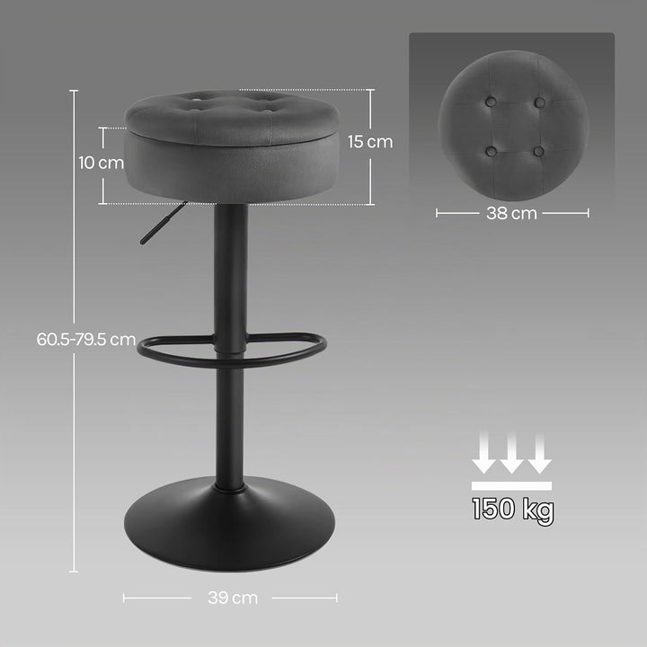 WOLTU Barhocker 2er Set, Sitzhocker mit Stauraum, Hocker höhenverstellbar 360° drehbar, Drehhocker f