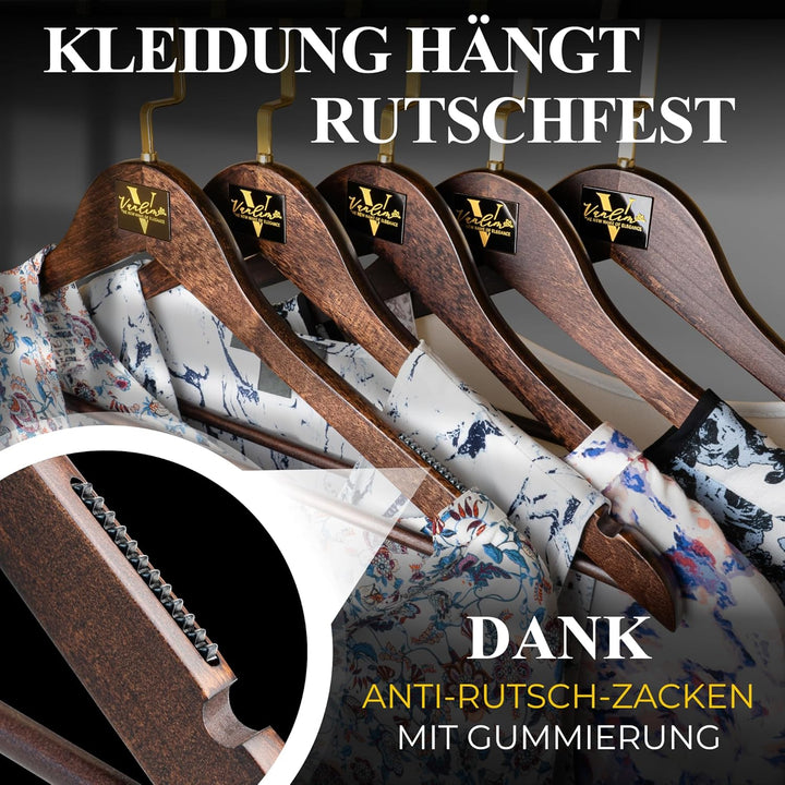 Vanlim Premium Kleiderbügel aus Lotusholz – Extra Stabil, Platzsparend & rutschfest – Elegante Holz-