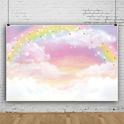 Renaiss 2.5x1.8m Regenbogen Himmel Hintergrund Wolke Glitzer Sterne Rosa Himmel Süsse Fotografie Hin