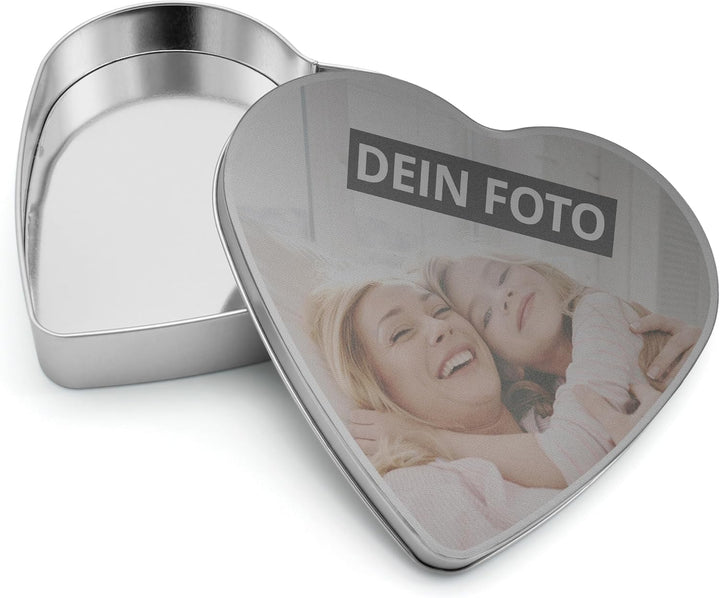 Personalisierte Herzdose mit Foto - Blechdose in Herzform mit eigenem Motiv selbst gestalten Herz (1