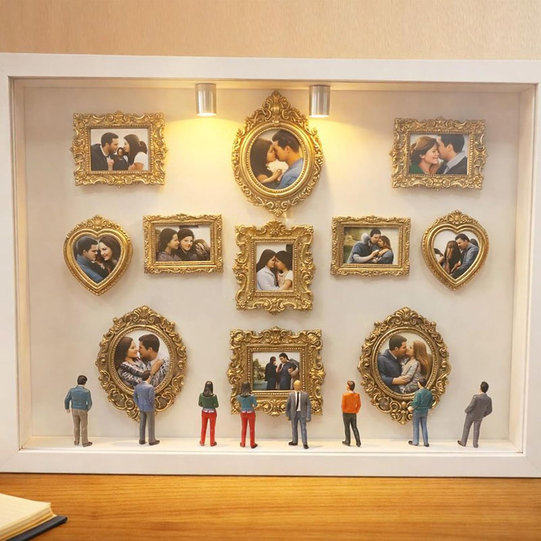 DIY Mini Museums Silhouette Box - Mini Museumsrahmen Mit Beleuchtung, Retro-Goldrahmen & Figuren, Si
