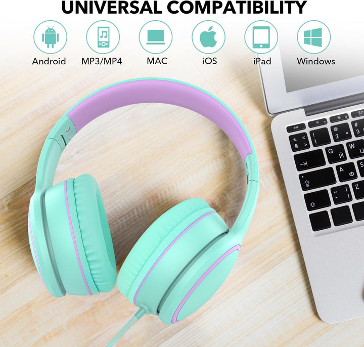 RORSOU R10 Over-Ear Kopfhörer mit Mikrofon, Leichtgewichtige klappbare Stereo-Bass-Headset mit 1,5 m