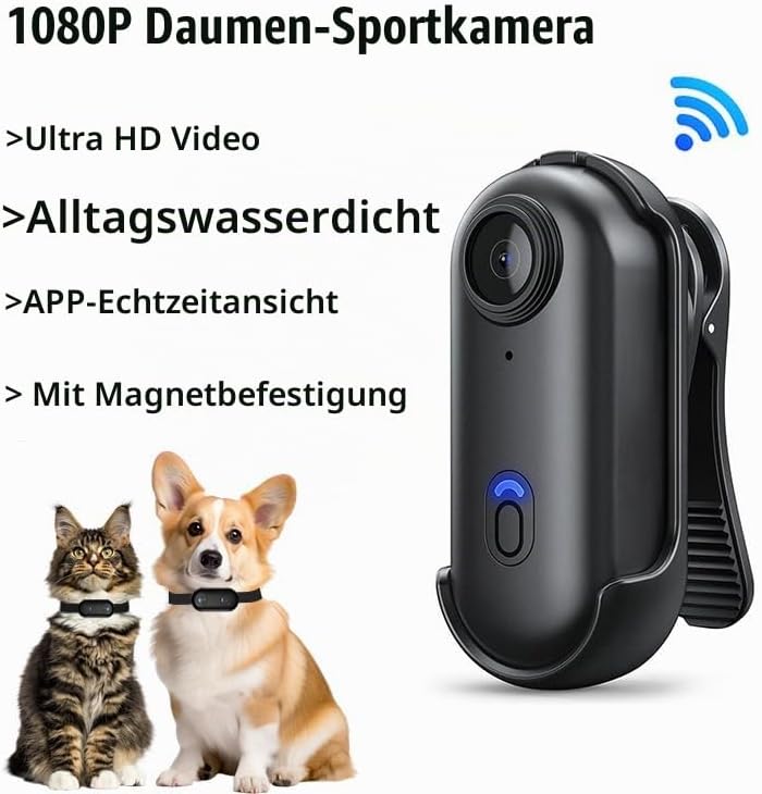 TKMARS Mini Action Cam 1080P WLAN, Magnetische Bodycam mit Clip, 120° Weitwinkel, 30M Wasserdicht, T