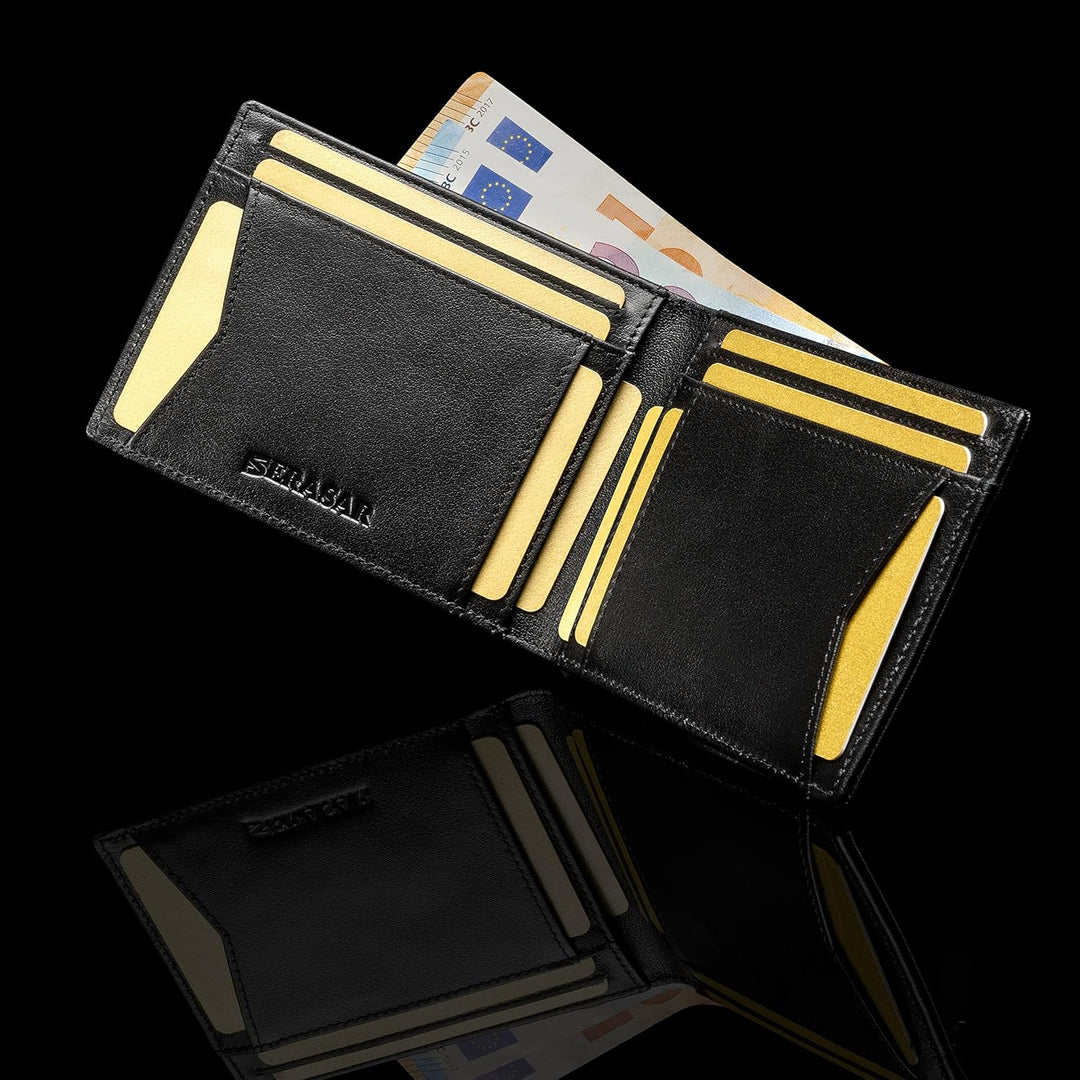 SERASAR | Premium Wallet [Clever] für Herren in schwarz aus Echtleder | 11 Kartenfächer | Wahlweise