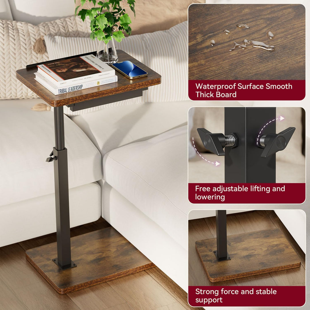 IBUYKE Beistelltisch C Form, 360° Rotierbarer/Höhenverstellbar/Flip Sofatisch, Couchtisch für schmal