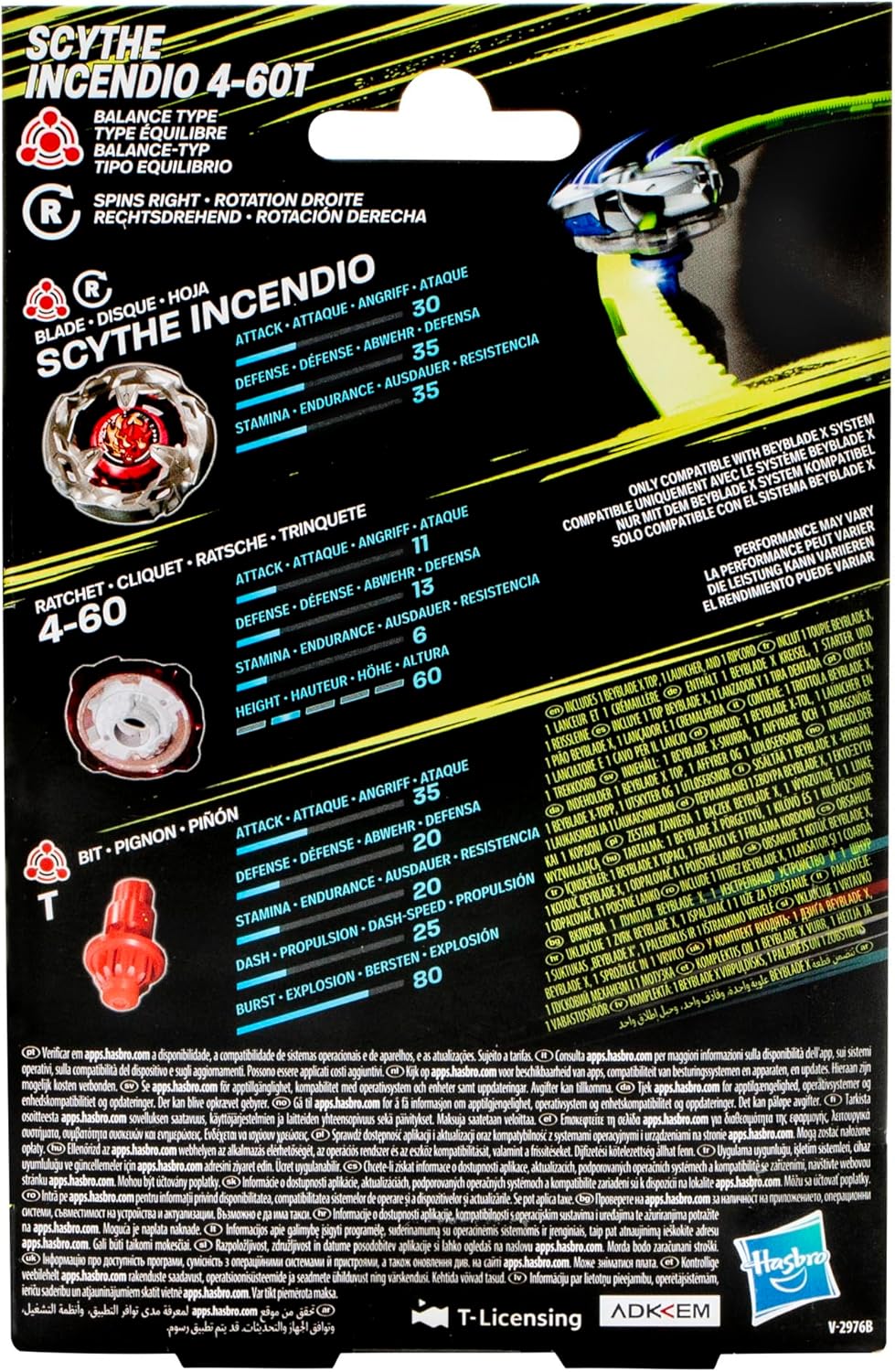 Beyblade X Scythe Incendio 4-60T Starter Pack Kreisel und Starter SCYTHE INCENDIO & LAUNCHER BX STAR