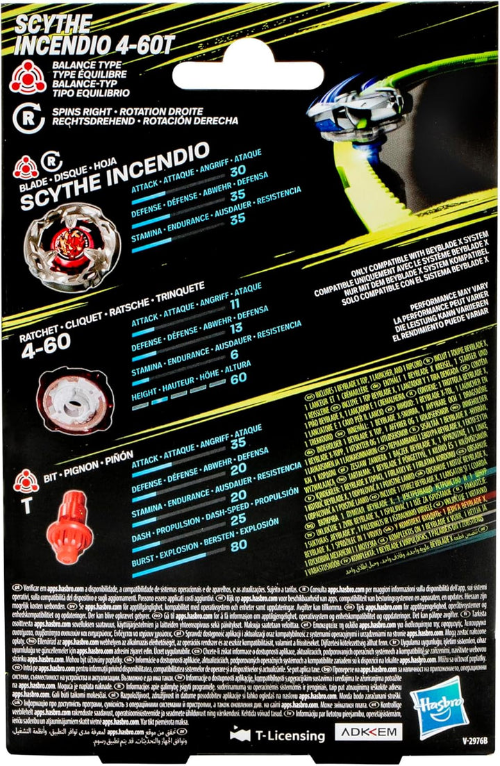Beyblade X Scythe Incendio 4-60T Starter Pack Kreisel und Starter SCYTHE INCENDIO & LAUNCHER BX STAR