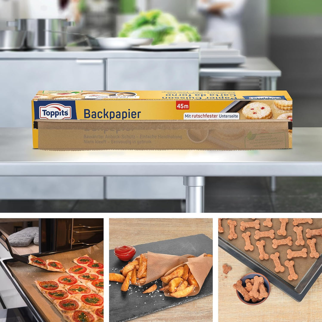 Toppits Backpapier - 1 x 45 m Rolle, Antihaft, mit Abreiss-Säge, Rutschfest, FSC zertifiziert, Ideal