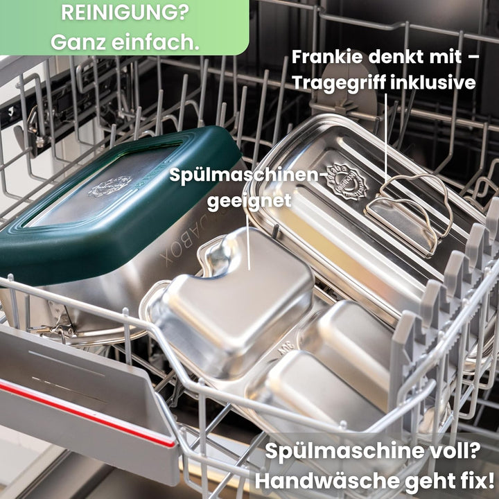 Lunchbox „Frankie“ 2000ml, 4 Fächer, Premium Edelstahl Dose mit Etagen, Meal Prep Bento Box, BPA-fre