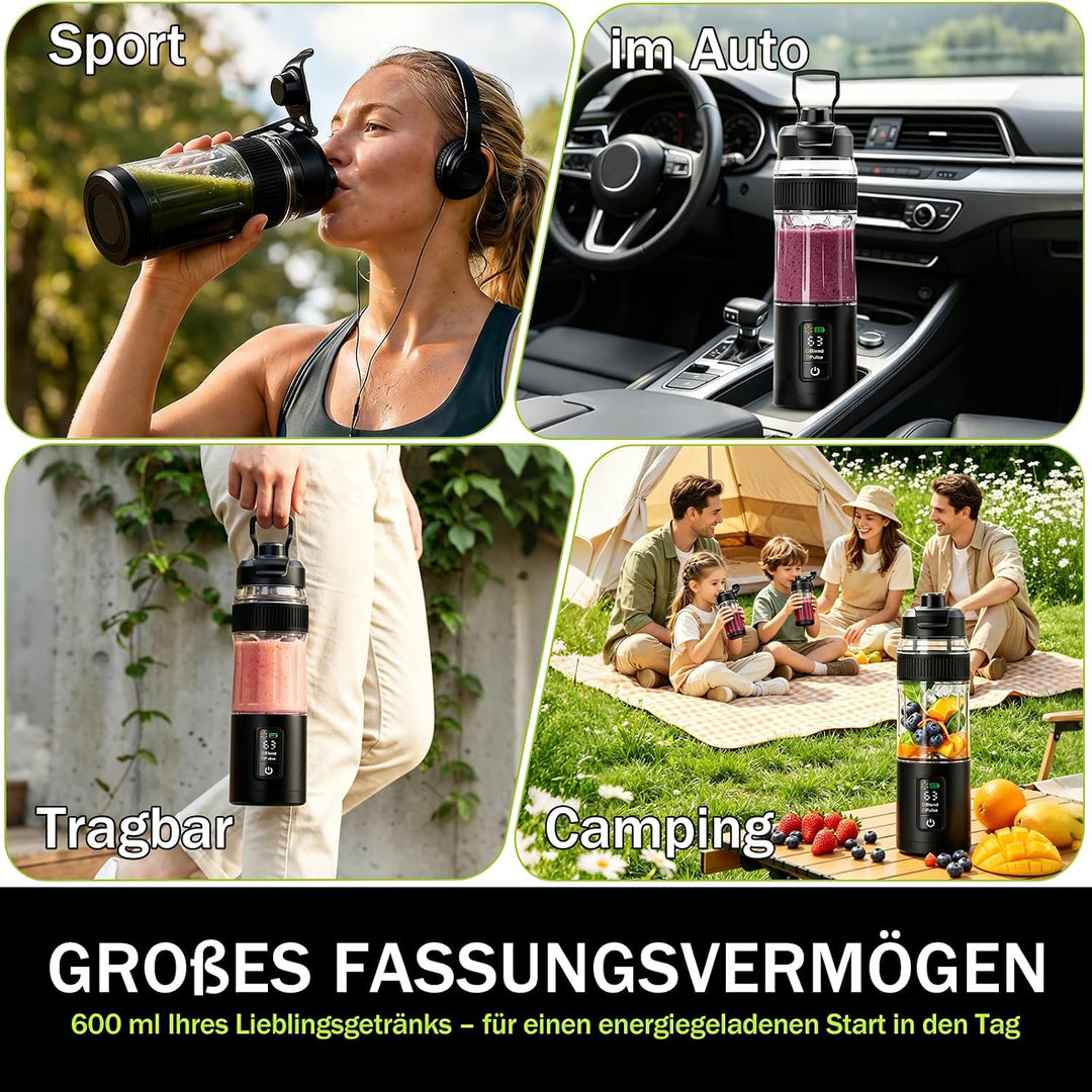 Tragbarer Mixer,600ml wiederaufladbar zerkleinert Eis&Obst,Kompakt | Mixbecher & auslaufsicherer Dec