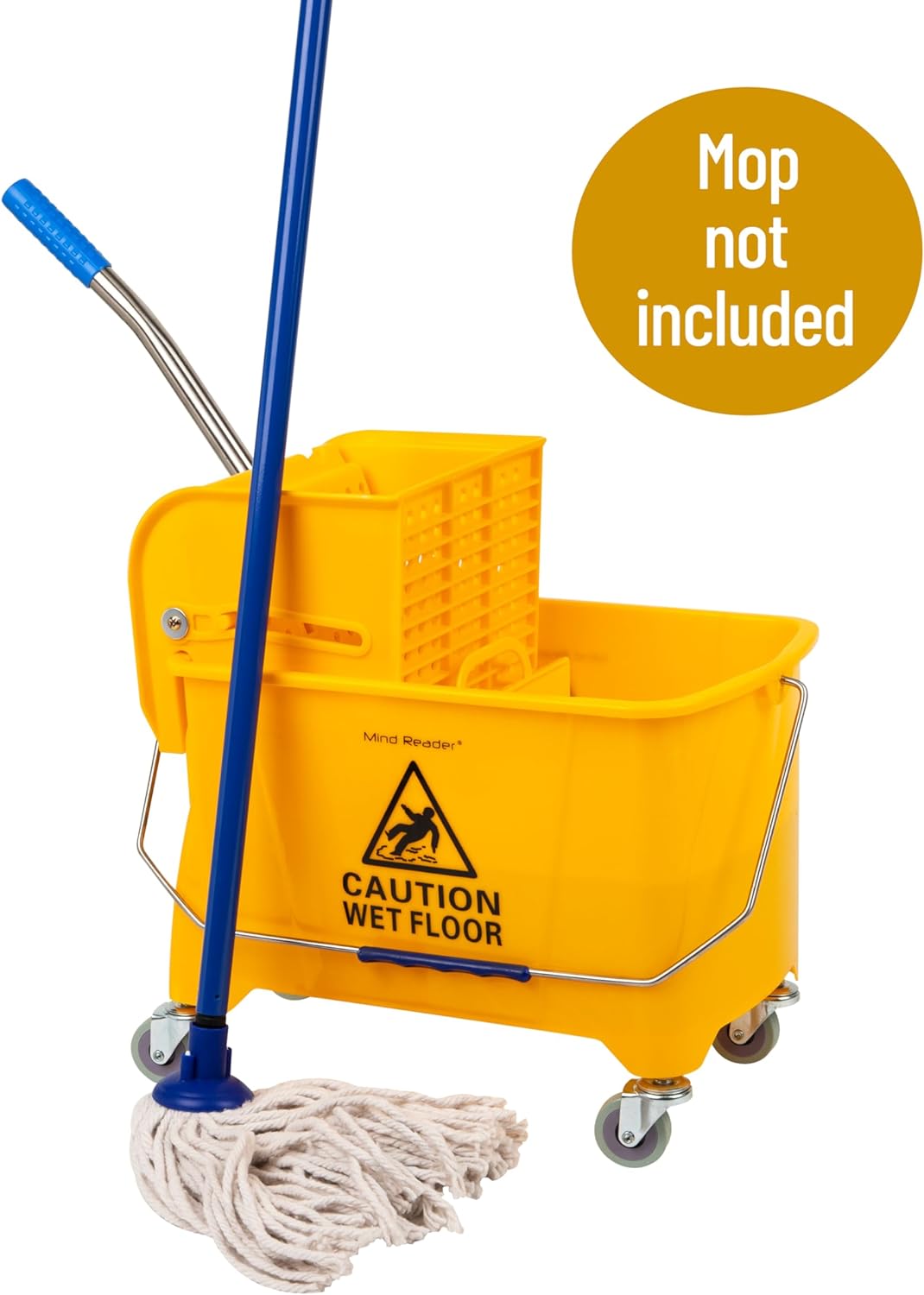 Mind Reader Mobile Heavy Duty Mop Bucket with Upward Press Wringer, 22-Quart Capacity, 16.25"L x 10.
