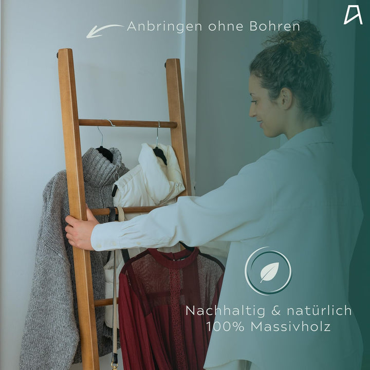 Staboos 3er Set Handtuchhalter Massivholz Buche, Holzleiter nussbaum | Stabil bis 10 kg, splitterfre