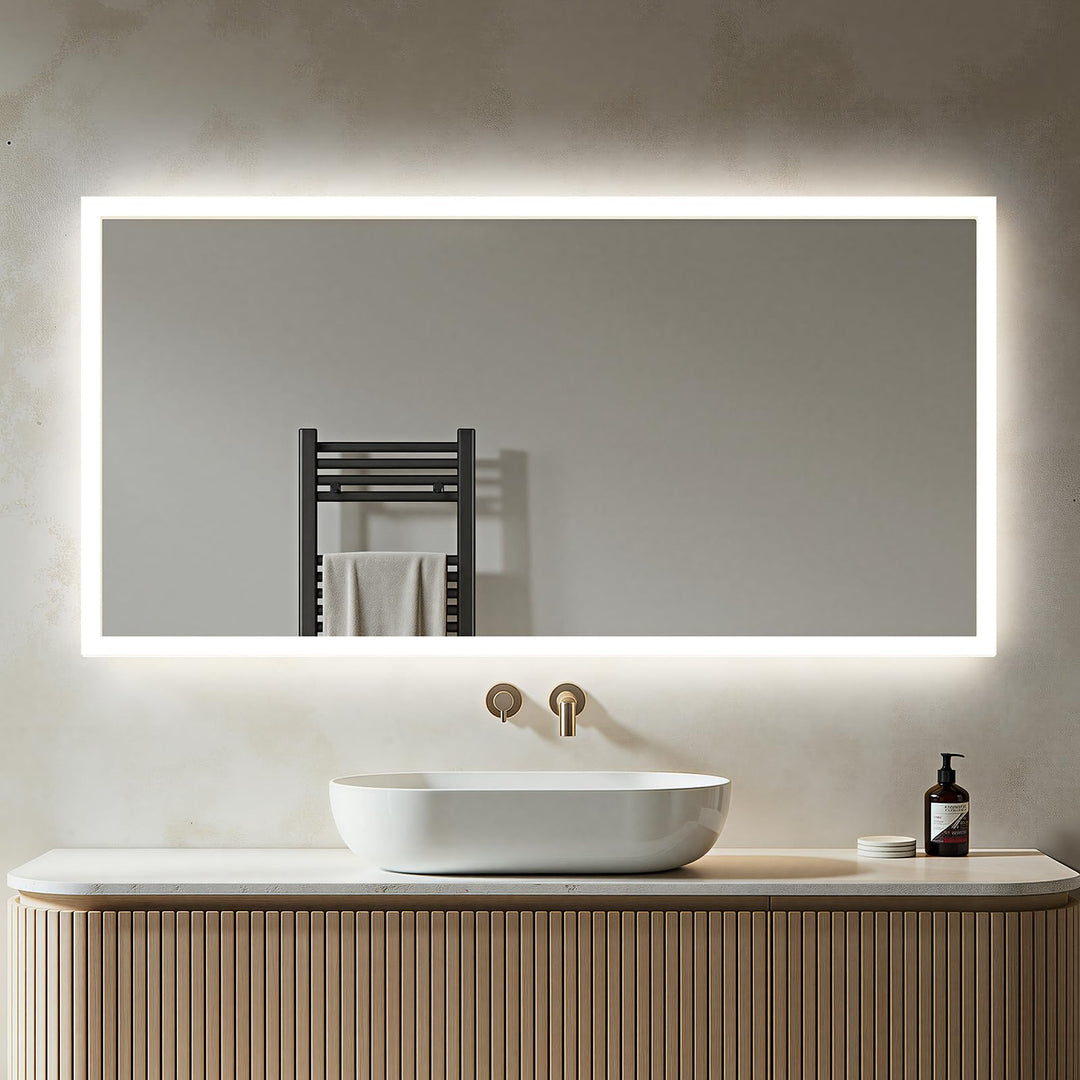 Heilmetz Badspiegel mit Beleuchtung 120x60cm, Badezimmerspiegel mit 3000K Warmweisses Licht und 6500